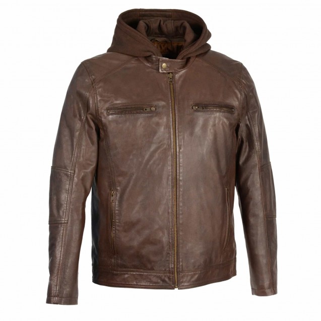 Men's Zipper Front Leather Jacket 