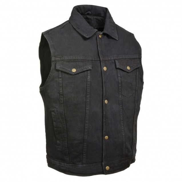 Men's Snap Front Denim Vest w/ Shirt Collar 