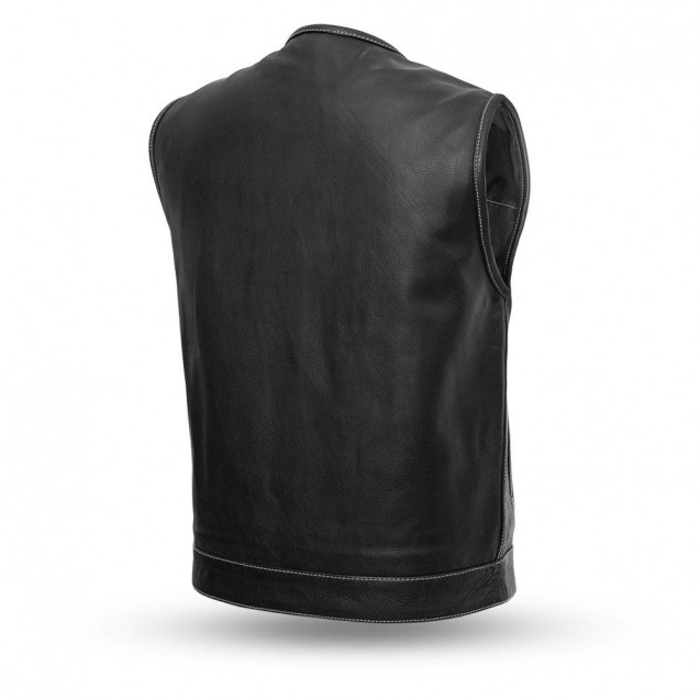 Bandit Men's Leather Club Vest (Black Leather with White Stitching)