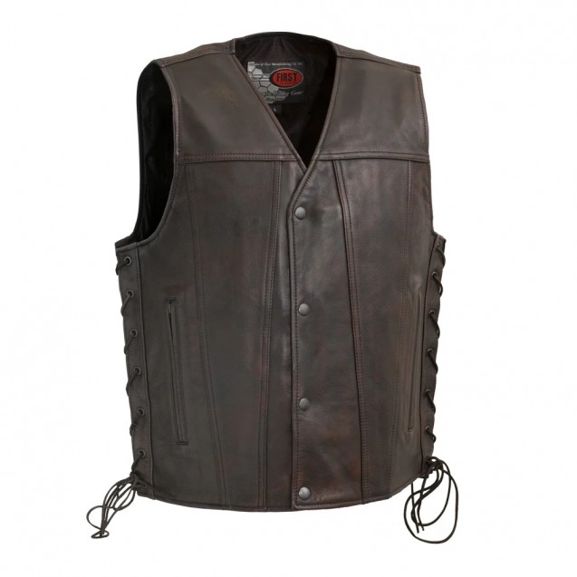 High Roller Men's Motorcycle leather Vest Brown