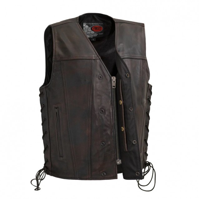 High Roller Men's Motorcycle leather Vest Brown