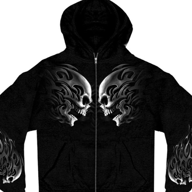 MEN’S ‘HEAD BUTT SKULL’ BLACK HOODIE WITH ZIPPER CLOSURE