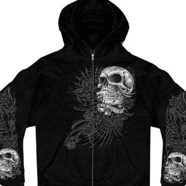 MEN’S ‘SWEET DEMISE’ BLACK HOODIE WITH ZIPPER CLOSURE