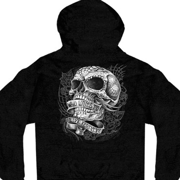 MEN’S ‘SWEET DEMISE’ BLACK HOODIE WITH ZIPPER CLOSURE