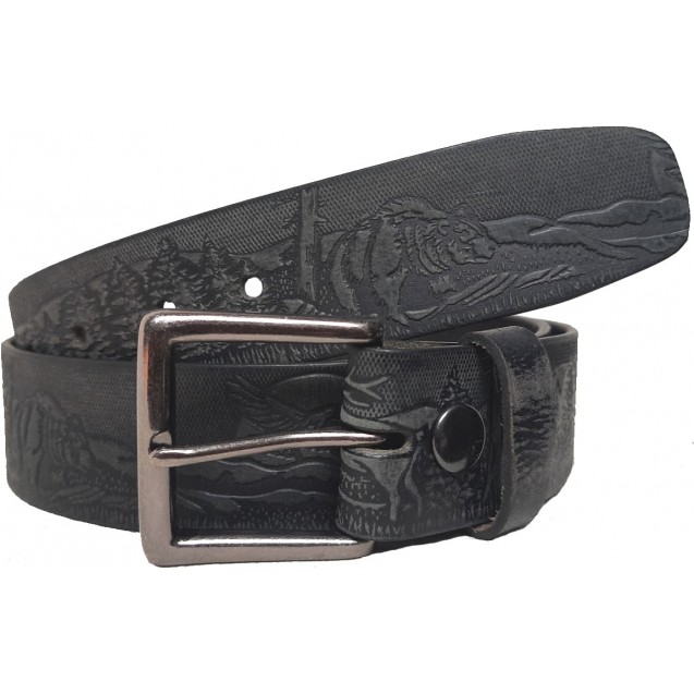 Distressed Black Leather Belt, Forest
