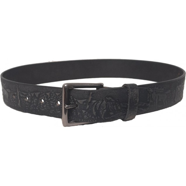 Distressed Black Leather Belt, Forest