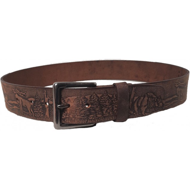 Distressed Brown Leather Belt, F0rest