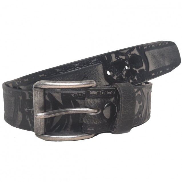 Single Piece Genuine Leather Belt Embossed Skulls