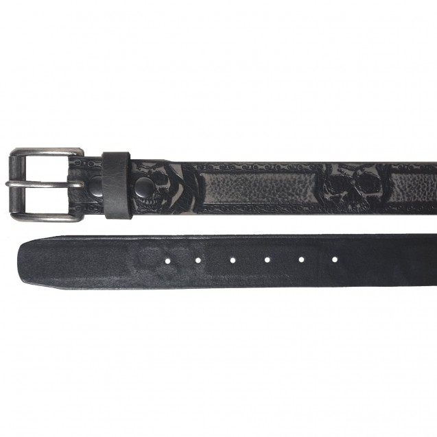 Single Piece Genuine Leather Belt Embossed Skulls