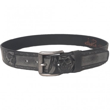 Single Piece Genuine Leather Belt Embossed Skulls