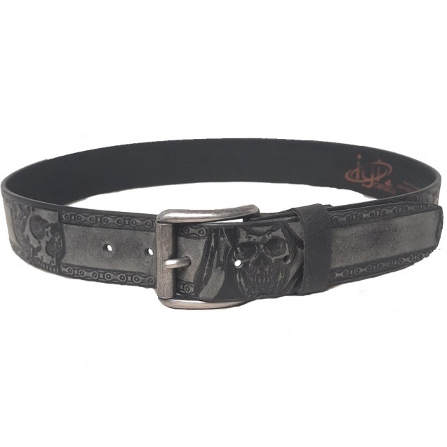 Single Piece Genuine Leather Belt Embossed Skulls