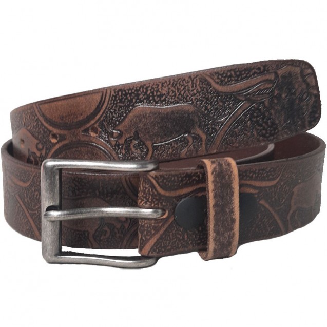 Distressed Brown Leather Belt, Horn