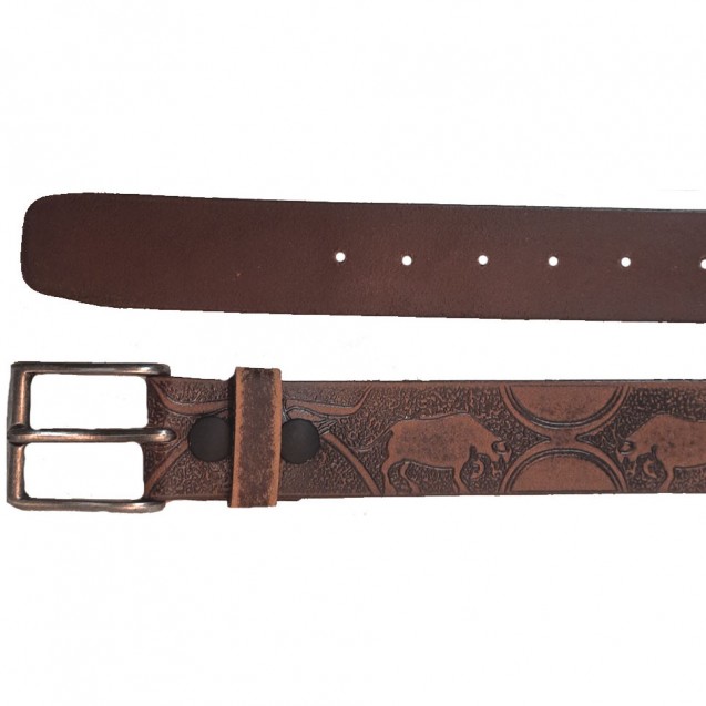 Distressed Brown Leather Belt, Horn