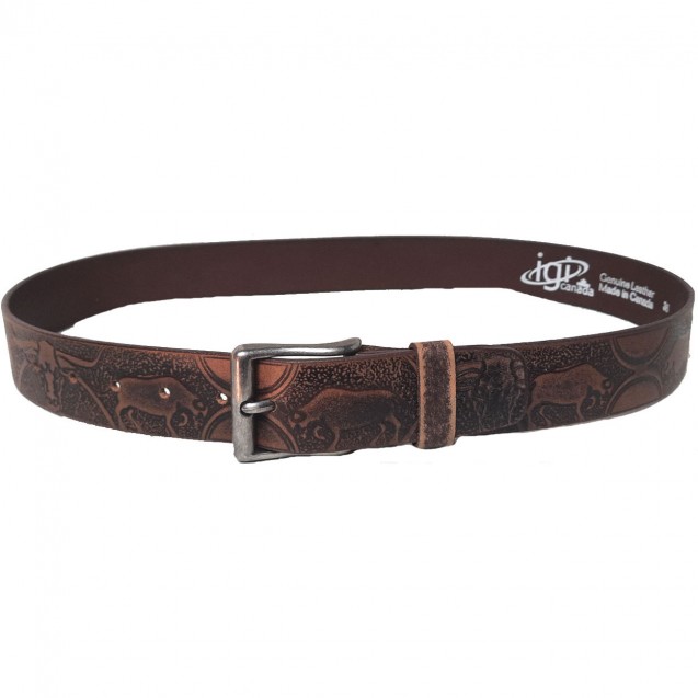 Distressed Brown Leather Belt, Horn