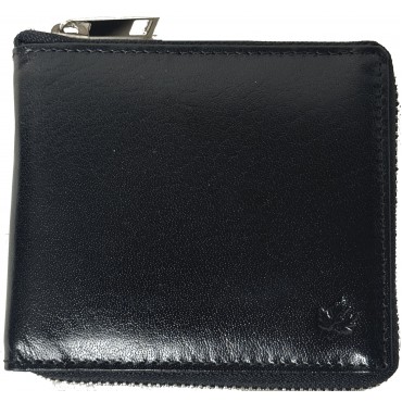 Genuine Cowhide Leather Metal Zip-Around Men’s RFID Wallet 