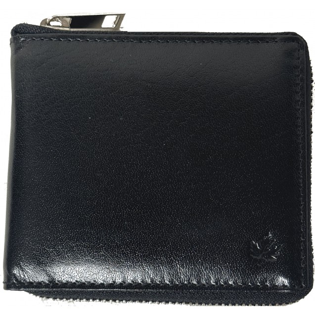 Genuine Cowhide Leather Metal Zip-Around Men’s RFID Wallet 