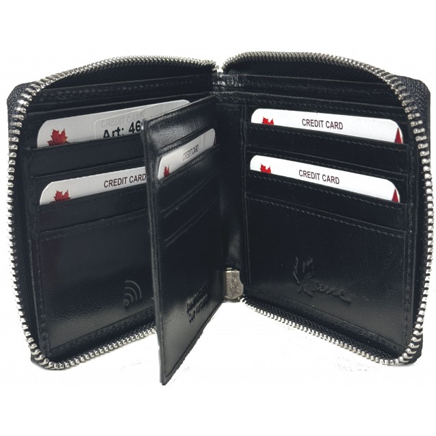 Genuine Cowhide Leather Metal Zip-Around Men’s RFID Wallet 