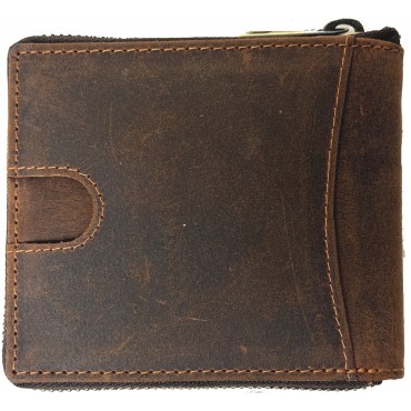 Genuine Cowhide Leather Metal Zip-Around Men’s RFID Wallet 