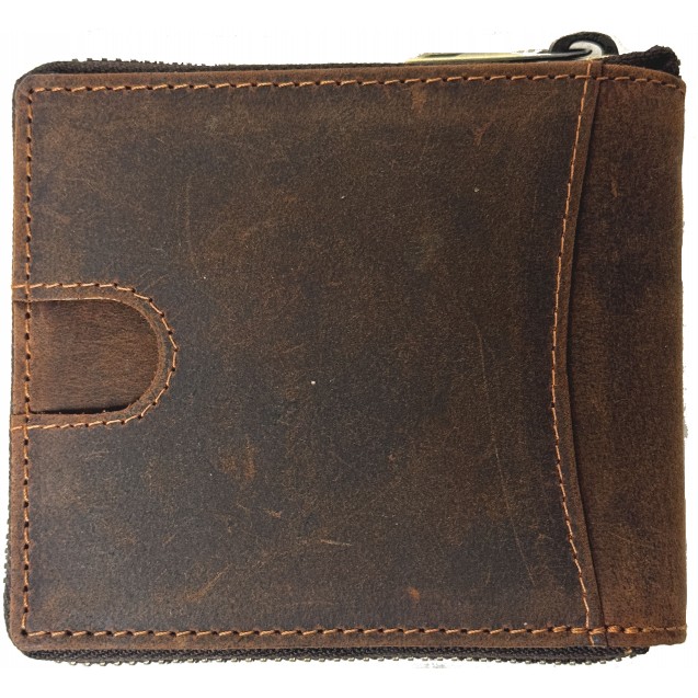 Genuine Cowhide Leather Metal Zip-Around Men’s RFID Wallet 