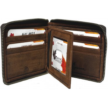 Genuine Cowhide Leather Metal Zip-Around Men’s RFID Wallet 