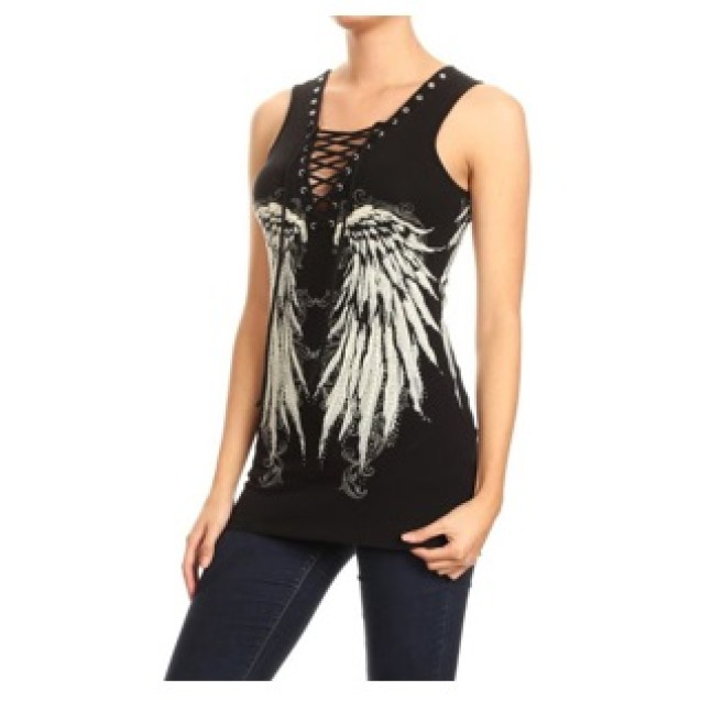 BLACK OVERSIZED ANGEL WING TANK TOP