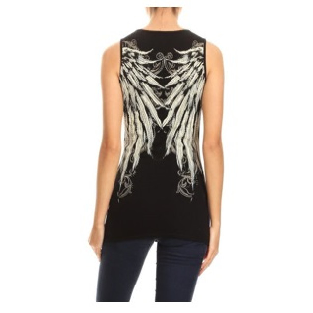 BLACK OVERSIZED ANGEL WING TANK TOP