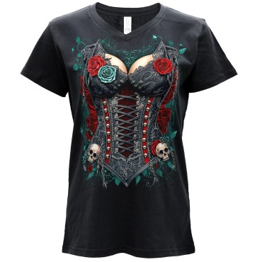 GOTHIC CORSET LADIES BLACK T-SHIRT 