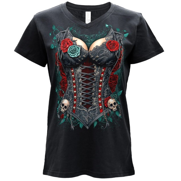GOTHIC CORSET LADIES BLACK T-SHIRT 