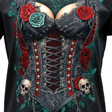 GOTHIC CORSET LADIES BLACK T-SHIRT 