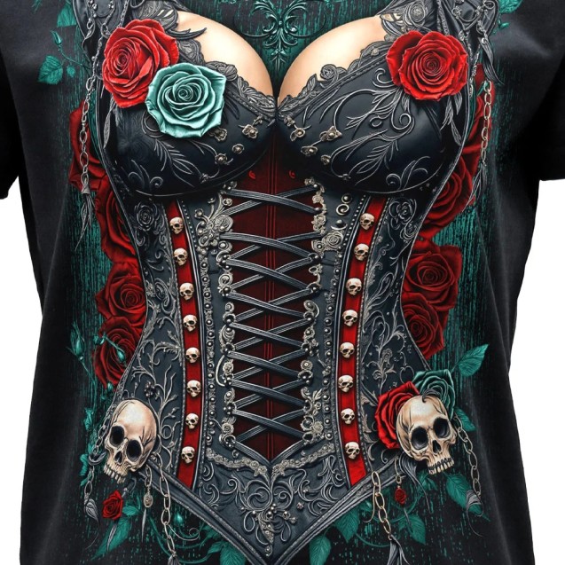 GOTHIC CORSET LADIES BLACK T-SHIRT 