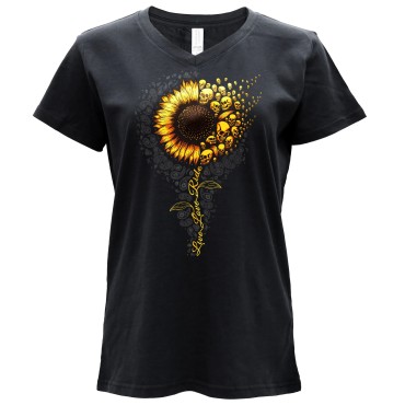 SUNFLOWER SKULL LADIS BLACK T-SHIRT 