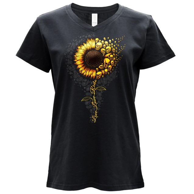 SUNFLOWER SKULL LADIS BLACK T-SHIRT 