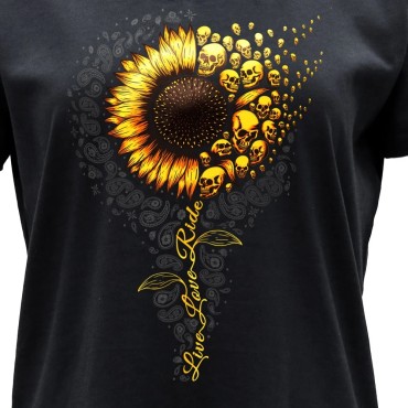 SUNFLOWER SKULL LADIS BLACK T-SHIRT 