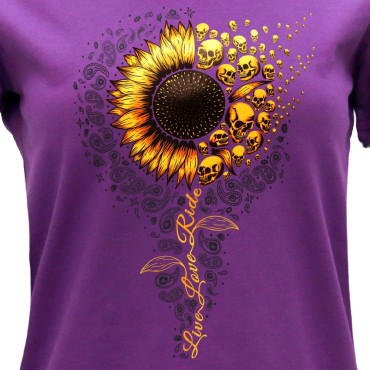 SUNFLOWER SKULL LADIS PURPLE T-SHIRT 