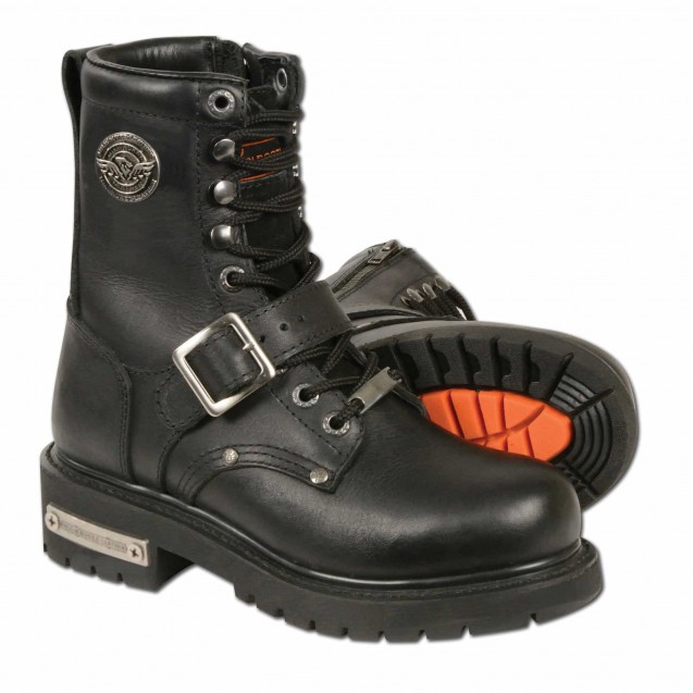 WOMEN’S 9” INCH BUCKLED AND FRONT LACE BOOT W/SIDE ZIPPER ENTRY