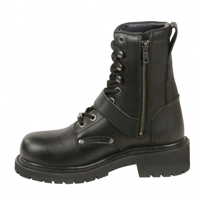 WOMEN’S 9” INCH BUCKLED AND FRONT LACE BOOT W/SIDE ZIPPER ENTRY