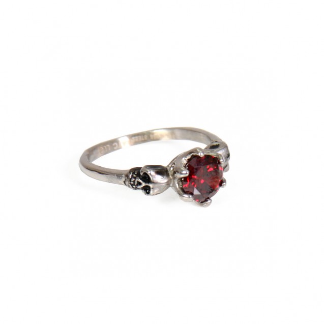 Red Stone Small Skull Ring