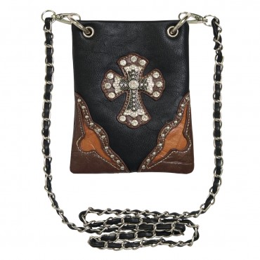Ladies Brown and Black Purse with Cross