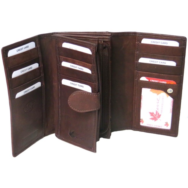 Genuine Cowhide Leather Ladies RFID 14 Card & 1 ID Wallet