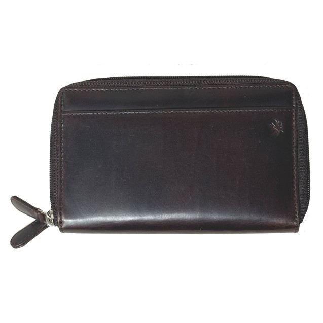 Genuine Cowhide Leather Ladies Double Zipper RFID Wallet