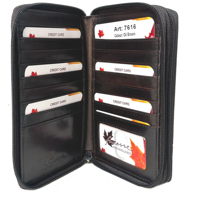 Genuine Cowhide Leather Ladies Double Zipper RFID Wallet