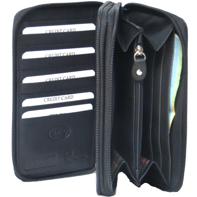 Genuine Cowhide Leather Ladies Double Zipper RFID Wallet