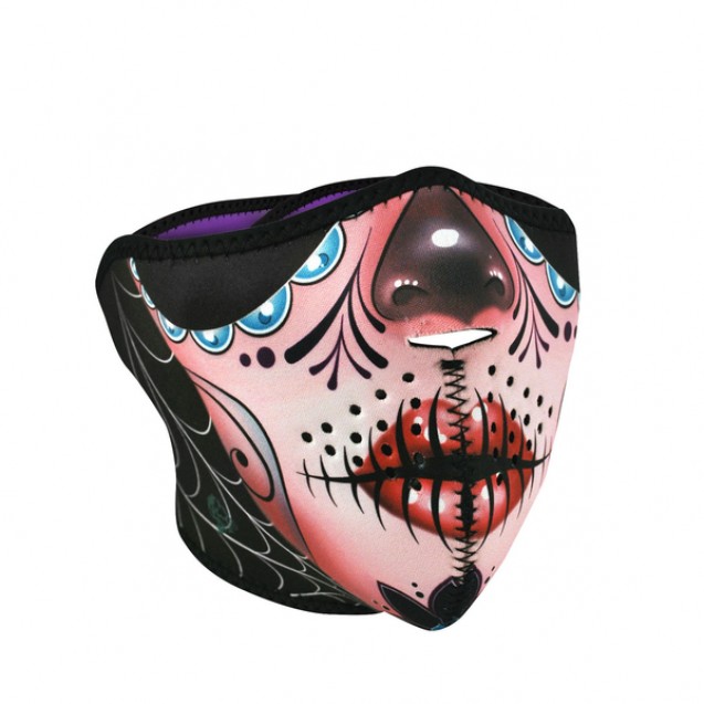 Half Mask- Neoprene- Sugar Skull Reversible to Purple
