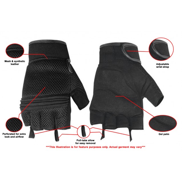 SYNTHETIC LEATHER / MESH FINGERLESS GLOVE