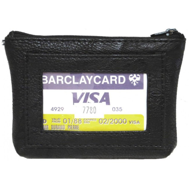Elegant leather all purpose zippered pouch with ID and keychain 