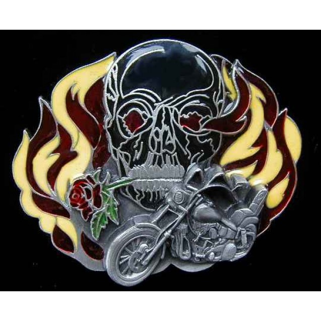 Skull And Flames Belt Buckle 