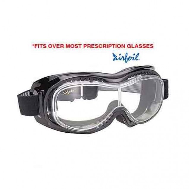 Airfoil Black Goggles with Anti Fog Clear Poly Carbonate Lens with UV 400 Protection