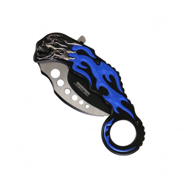 Blue Flaming Skull Knife