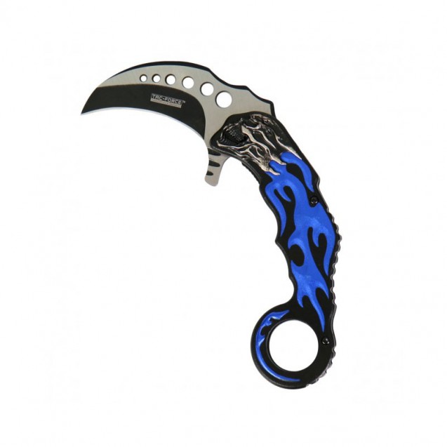 Blue Flaming Skull Knife