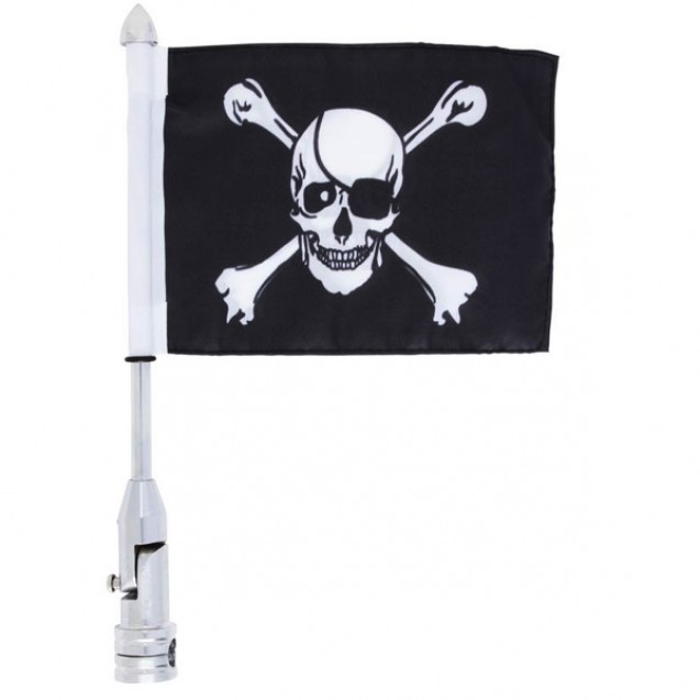 Motorcycle Flagpole Mount and Skull Cross-Bones Flag